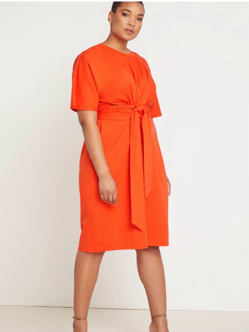 EUC Eloquii Cross Front Flutter Sleeve Dress in Peppery Vermillion